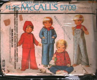 5709 Vintage McCalls SEWING Pattern Girls 1970s Unlined Jacket Overalls 3 Play