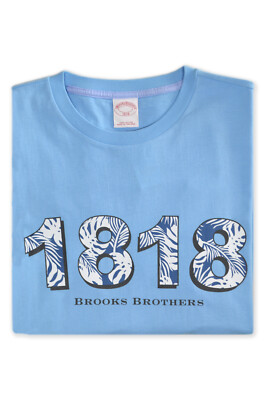 Brooks Brothers Light Blue 1818 Tropical Print Tee T-Shirt Brooks Brothers Light Blue 1818 Tropical Print Tee T-Shirt
