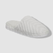Charter Club Women's White Faux-Fur Chevron Slippers Shoes Size 7-8