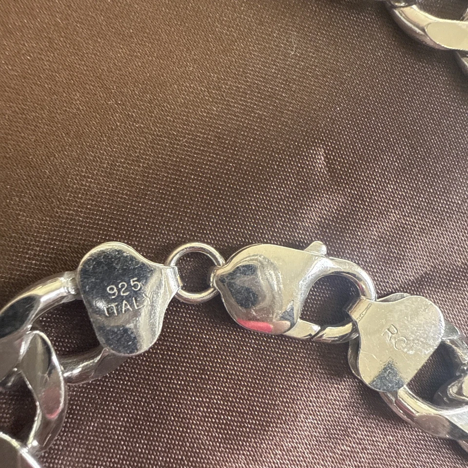 Collar de cadena para hombre pesado grueso italiano Figaro de plata de ley 925 24 pulgadas Foto 3 de 4