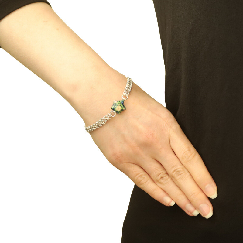 Sterling Silver Multicolor Enamel Floral Star Bracelet 7