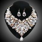 Women 18K Gold Plated Rhinestone Crystal Pendant Necklace Earring Jewelry Sets
