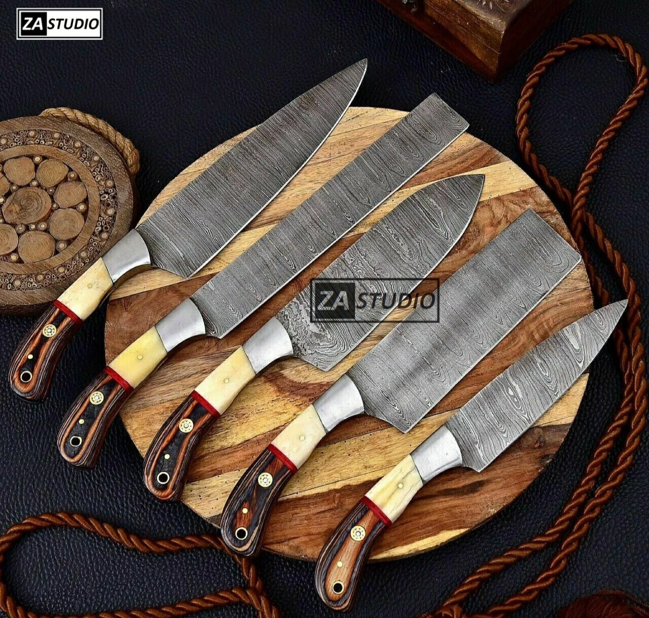 Chef Knife Set Custom Handmade Damascus Steel Forged Kitchen Cutlery + Sheath
Opens in a new window