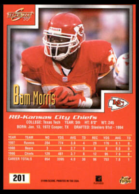 1999 Score #201 Bam Morris Kansas City Chiefs Football Card | eBay