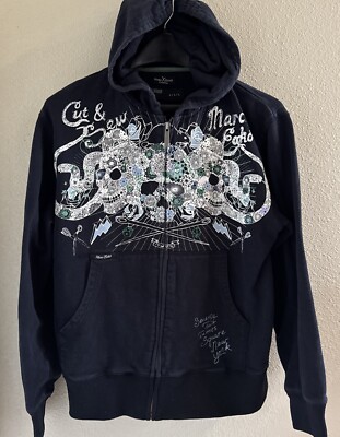 Vtg Marc Ecko Skull Times Squ Full Zip Hoodie Jacket Black Sweatshirt Unisex L