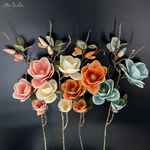 Flores artificiales de seda con rama de magnolia de otoño grande de lujo decoración del hogar flores decoración Foto 2 de 4