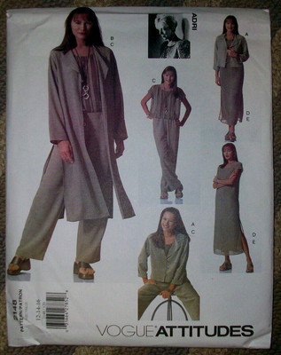 VOGUE Attitudes ADRI Vintage 1998 Pattern 2148 Duster Dress Top Slip Pants 12-16