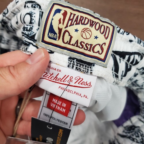 Mitchell & Ness Womens Doodle Shorts Sz XL White Purple Mesh Los Angeles Lakers - Picture 10 of 12