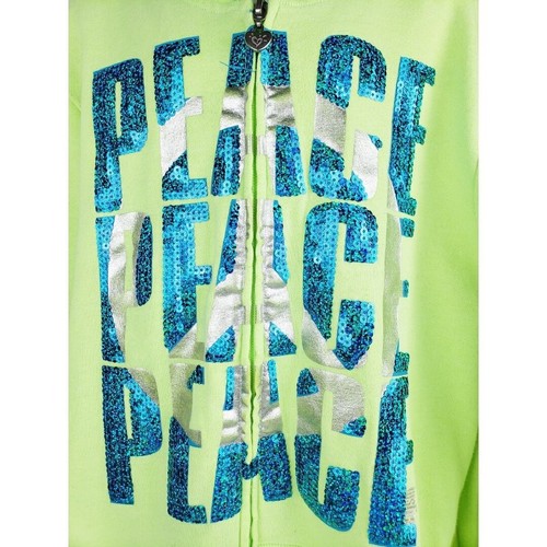 Justice Girls Neon Green Sequined Peace Zip Front Hoodie Size 16 - Picture 5 of 10