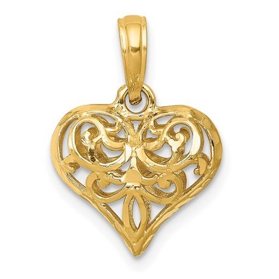 14k Gelbgold poliert 3-D filigran gepufftes Herz Anhänger Geschenk für Frauen 1,31gm