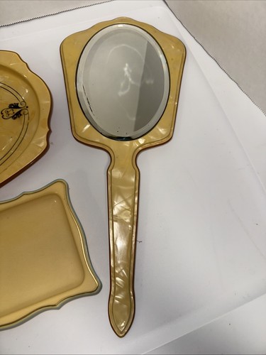 ✨Set Vanità Vintage Art Deco in Celluloide Set 6 Pezzi -Specchio, Spazzola, Spatola, Ecc - Foto 2 di 16