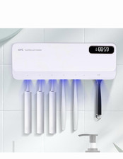 UVC UV Sterilizer Toothbrush Holder Wall Mounted Suction, White Plastic