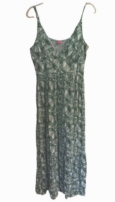 Francesca's MI AMI Sz XL Green Tropical Strappy Boho Maxi Dress Smocking
