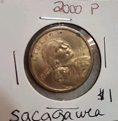 2000 P Mint Mark Liberty One Dollar, E Pluribus Unum Sacagawea Dollar Gold Color