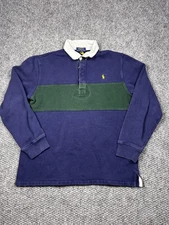 Polo Ralph Lauren Rugby Shirt Youth XL Navy Green Colorblock Long Sleeve Cotton