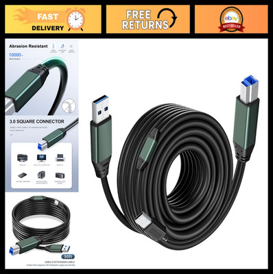 USB 3.0 Printer Cable A Male to B Male 50Ft/15M - Compatible with Printers, Scan