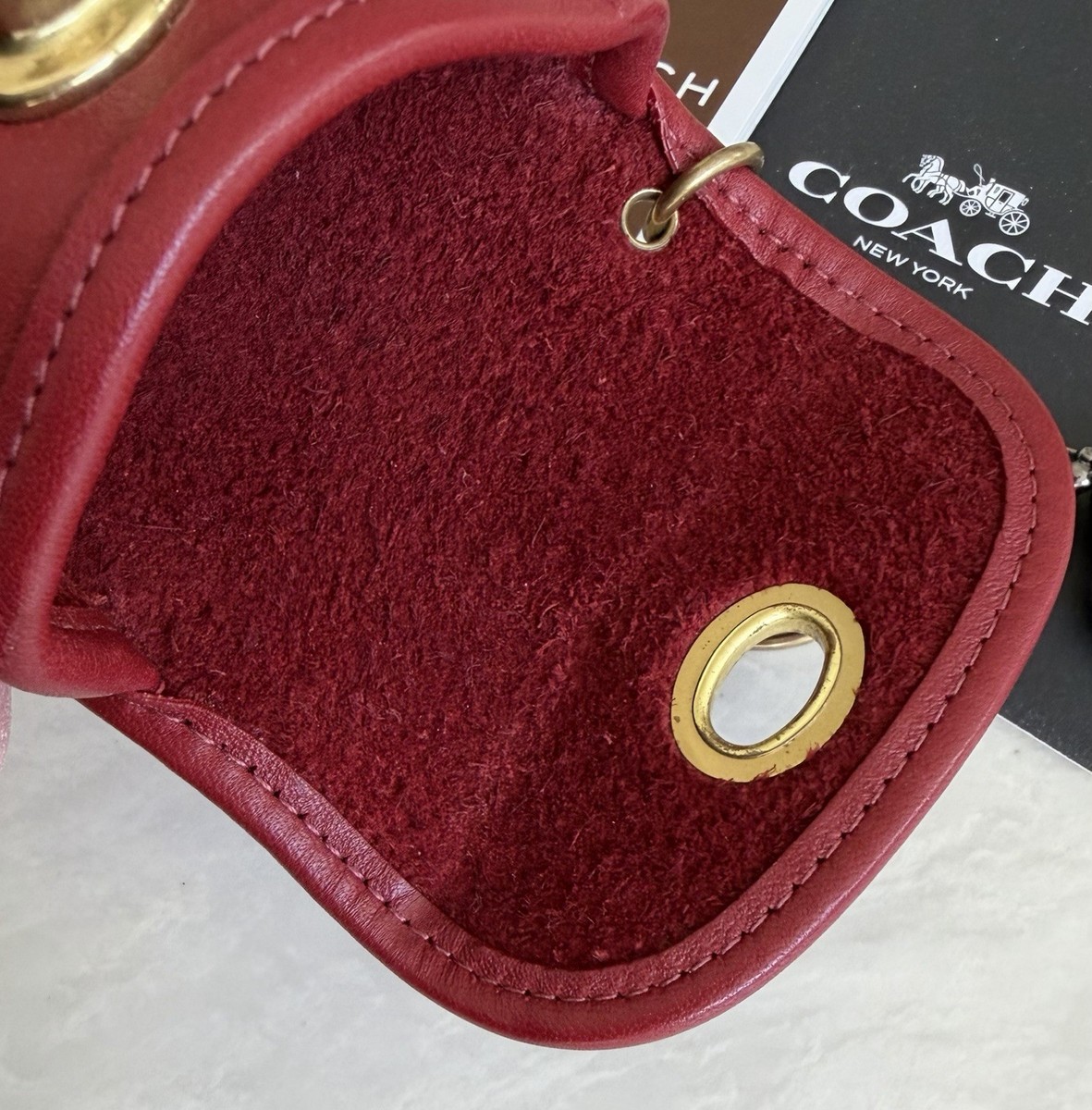 小物 Vintage Coach City Key Fob Red Turn Rock COACH VINTAGE RED TURNLOCK MINI CITY BAG KEYRING FOB CHARM BRASS