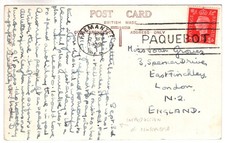 1939 COLOMBO P/CARD TO GB, 1d TIED FREEMANTLE PAQUEBOT MACHINE PMK