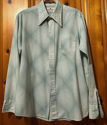 Vintage Fruit of the Loom Korea Green Grid Poly Cotton Shirt Men XL Point Collar