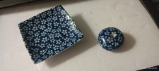 Blue and flowered Incense Holder and Mini Plate