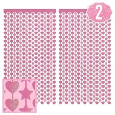 2 Pack Pink Star Heart Foil Curtain Birthday Bachelorette Fringe Backdrop
