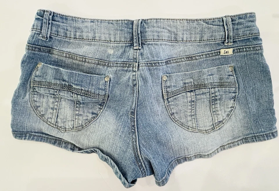 Vintage Y2K Lei Denim Micro Shorts Size 13 Ashley Low Rise Preppy Girlie Baddie - Image 2 of 4