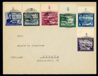 Deutschland - 1944 - Frankierter Umschlag mit der Serie Kameradschaft (Michel 888/893)