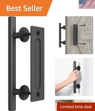 12" Heavy Duty Barn Door Handle, Black, Two-Side Design,Round Pull and Flus...