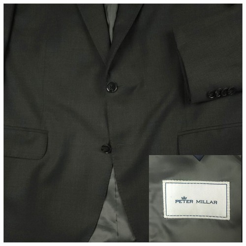 Peter Millar Sport Coat Mens 44R Wool Wide Lapel Slim Fit Charcoal Gray Blazer