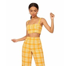 Reformation Womens Yellow Plaid Linen Noble P...
