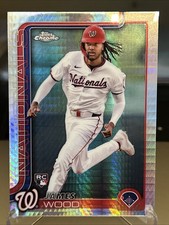 2025 Topps Chrome Baseball #132 James Wood Prism Refractor RC Rookie Nationals