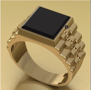 Rolex Design Black Onyx Men's Ring — Size 10 | 18k Gold Over AAA Jewelry Brass