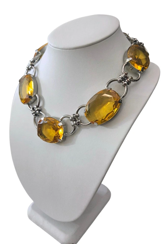 Vintage RJ Graziano Faceted Citrine Crystal Silver Choker Statement Necklace - Image 2 of 4