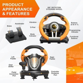 V3 Pro Dual Motor Vibration Steering Wheel & Foldable Pedals for Casual Racing