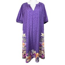 Chico's Tiger Floral Border Shift Dress Women's 2 L Purple Tropical Flower Boho