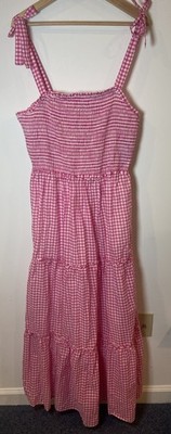 NWT Draper James RSVP Tiered Maxi Dress Smocked Bodice Pink Gingham 1X New