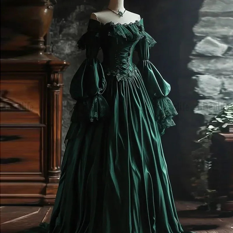Gothic Vampire Green Prom Dress A Line Evening Dress Party Gown Customized