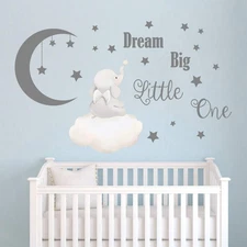 Dream Big Little One Wall Decals Elephant Inspirational Quotes Kids Wall Stic...