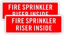 2 Pack Fire Sprinkler Riser Inside Sign, 12"x 4" 12'' x 4'', Red Reflective