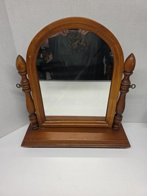 Vintage Wooden Shave Vanity Dresser Tabletop Tilting Mirror