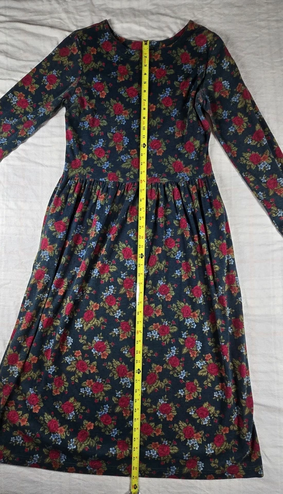 Lands End 女式复古 90 年代长裙玫瑰花园花卉口袋 Cottagecore M — 第 4/4 张图片