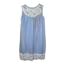 Vintage Aristocraft By Superior Chiffon Overlay Nightgown Large Blue Lace Sleepv