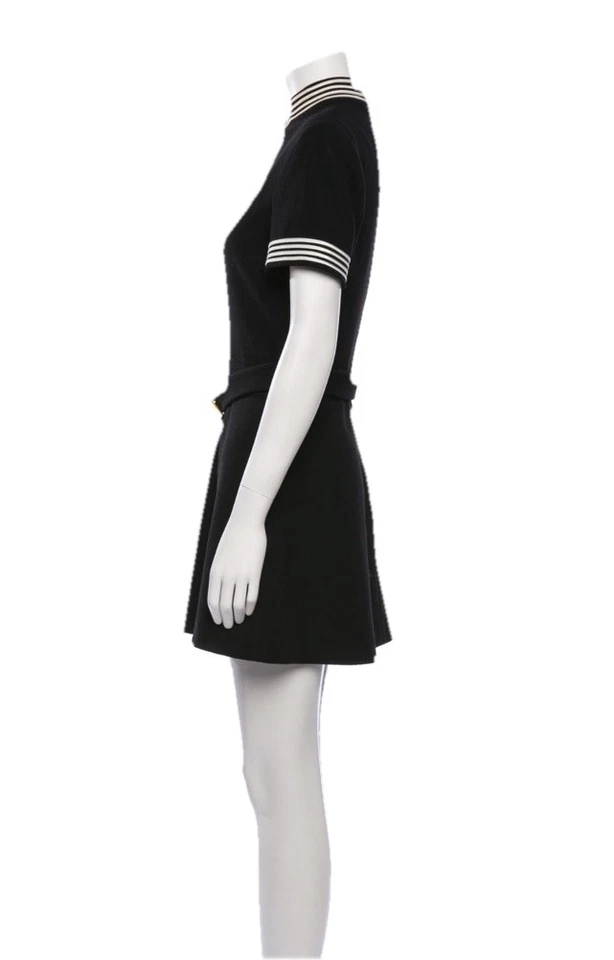 VTG Gucci Black & With Wool/Silk Belted Mini Dress Size US 4 Made in Italy - Image 2 of 4