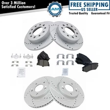 Front & Rear Ceramic Brake Pad & Performance Cross Drilled Rotor Kit