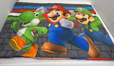 Super Mario TWIN Fitted Sheet  Pillow Case Luigi Gray Background Microfiber