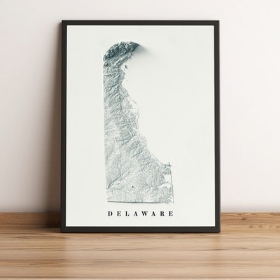 Delaware Map, Delaware 2D Relief Map, Delaware Vintage Map - 2D Flat Print