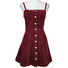 H&M Divided Corduroy Pinafore Dress Jumper Women's XS Burgundy Academia Preppy
