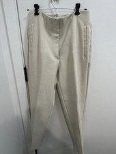 Women's Beige Pleated Tapered Solid Regular Size Dress Pants