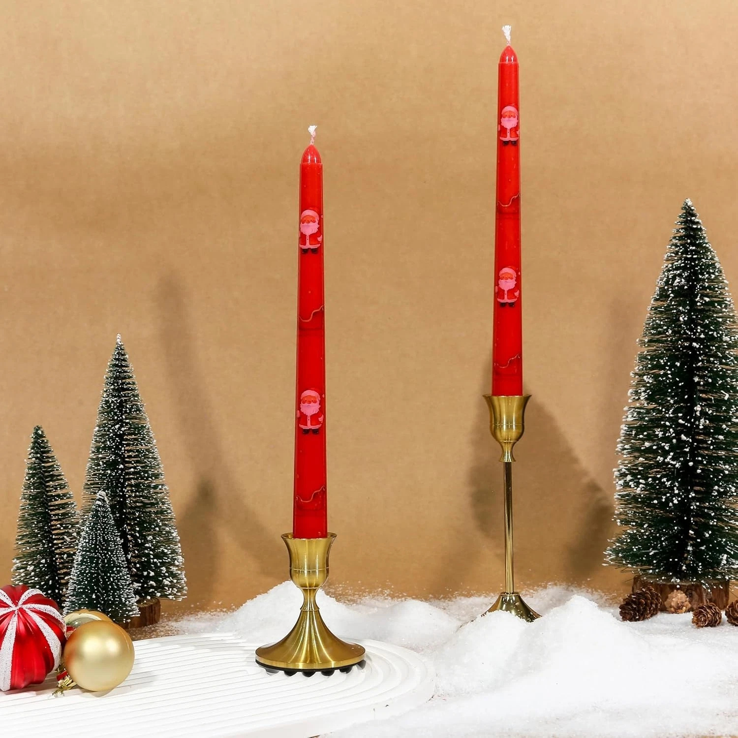 2 Pack Christmas Taper Candles, 10 Inch Unscented Candlesticks with Santa - product detail image 4