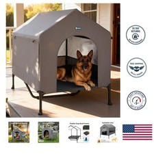 47" 2-in-1 Elevated Dog House - Weatherproof  Breathable for Outdoor  Indoor